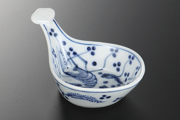 染付海老 琵琶型小鉢