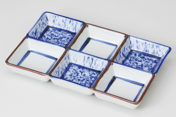 間取墨吹 六ツ仕切皿