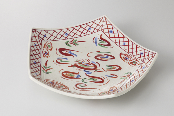 【廃番】赤絵おしどり 五角皿(小)