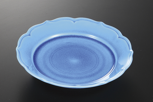 トルコ青交趾 輪花6寸皿