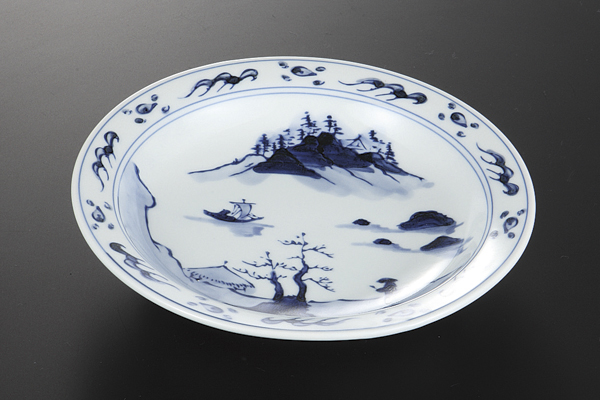 染付山水 リム6.0深皿