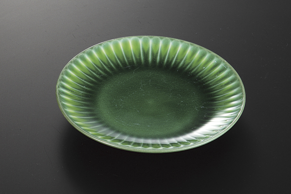 緑釉黄流し しのぎ5.0皿