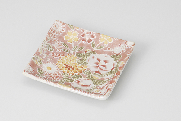 牡丹錦(赤) 正角小皿