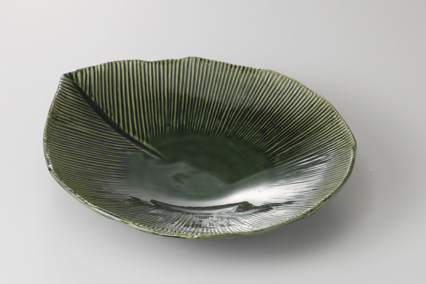 織部千筋 葉形皿