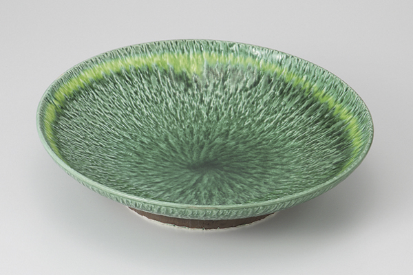 緑釉黄流し トチリ8.0鉢