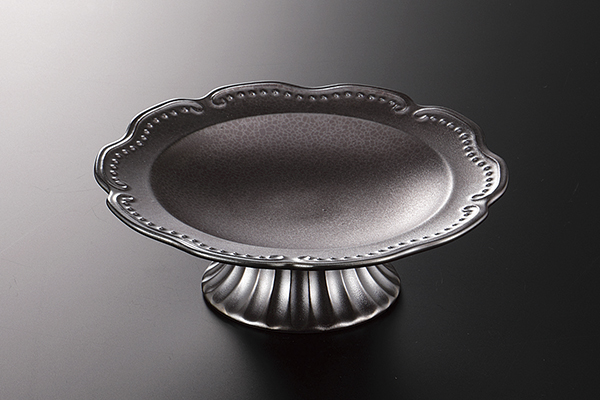 【廃番】炭化土シルバー釉 高台皿