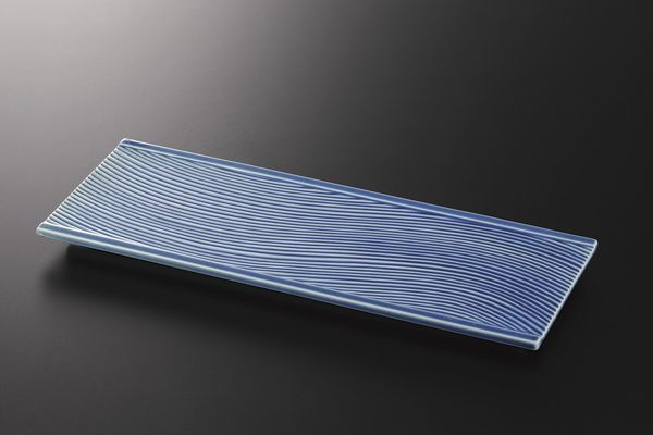 トルコ釉 波彫尺長皿