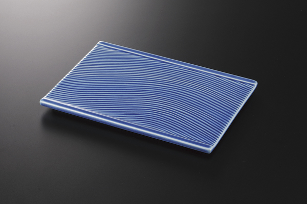 トルコ釉 波彫長角皿