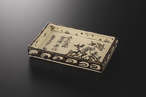 サビ山水 長角皿