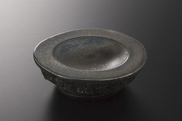 窯変シルバー くぼみ高台皿