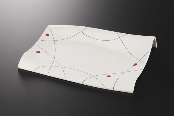 朱点散し ウェーブ長角皿