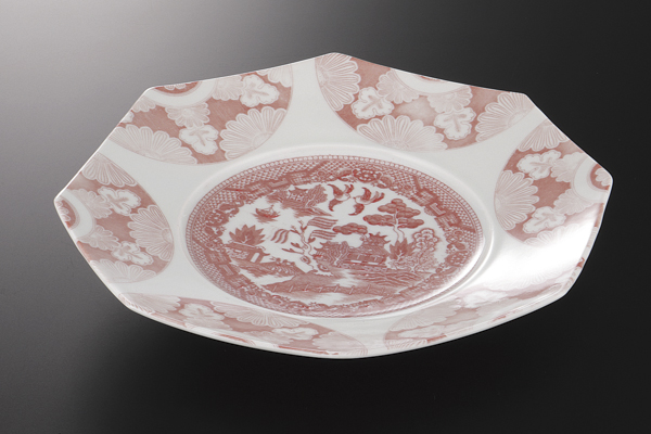 赤呉須丸紋 9寸八角皿