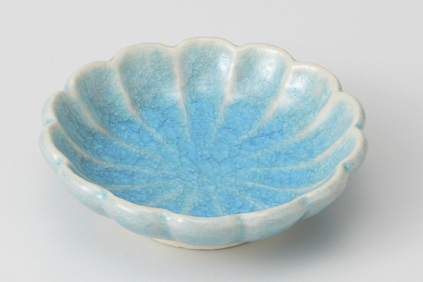 トルコブルー 菊花深小皿