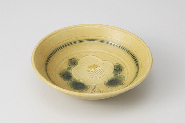 黄瀬戸椿絵 鉢(中)