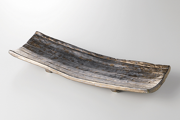 ゴールド窯変 四ッ足さんま皿