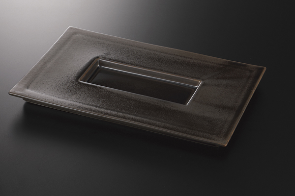 ブラウン結晶 リム長角前菜皿