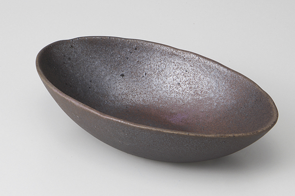 紫備前 砂目楕円鉢(中)