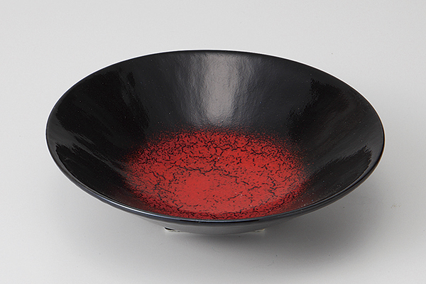黒釉赤吹き 6寸平鉢
