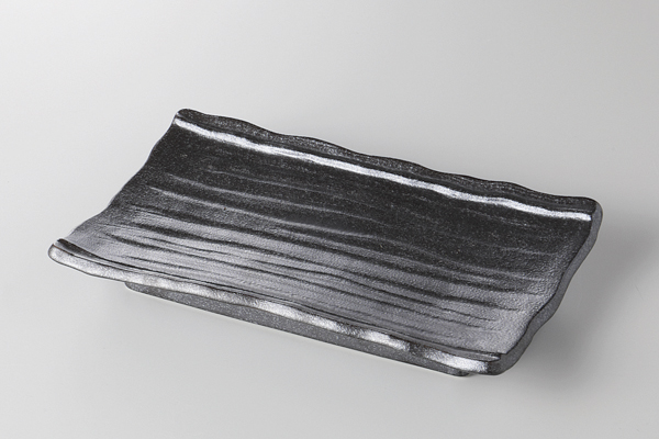 銀彩黒 木目焼物皿