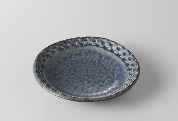 青イラボ 市松3寸皿