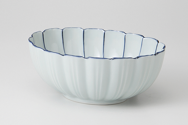 染付 輪花楕円向付