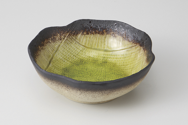 黄貫入 花型4.8鉢