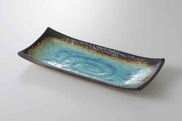 スカイブルー 砂目焼物皿