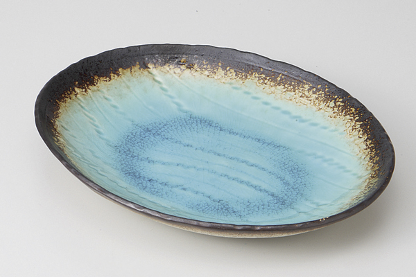 スカイブルー 縄目楕円皿