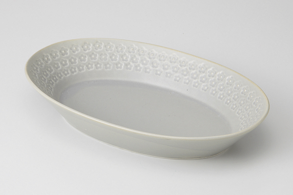 【廃番】グレー 印花楕円鉢