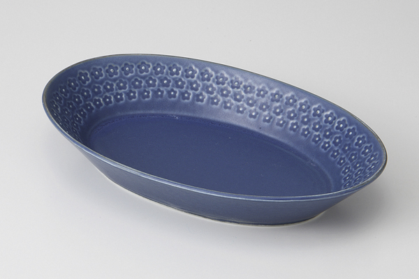 【廃番】ネイビー 印花楕円鉢