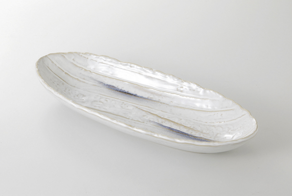 窯変白 削り楕円鉢