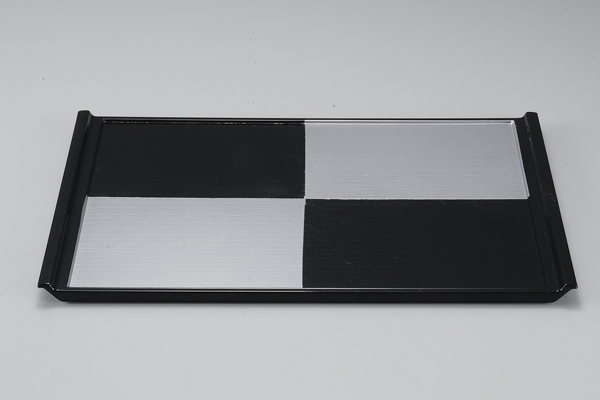 木目ﾌﾗｲﾄ盆 黒銀市松SL 尺2(NS加工)