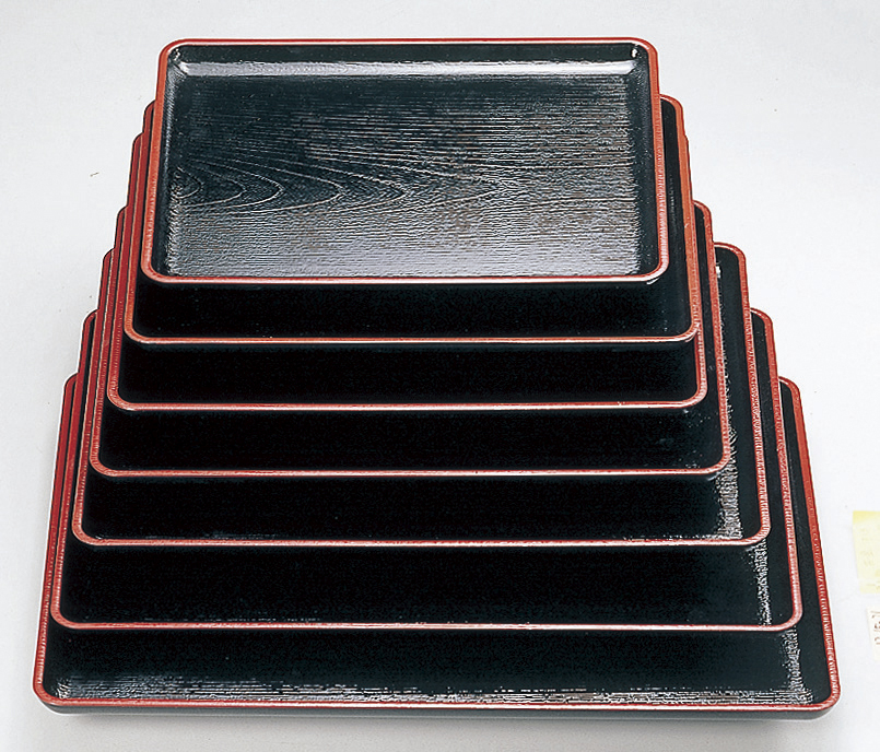 ｹﾔｷ会席盆 黒天朱 尺１