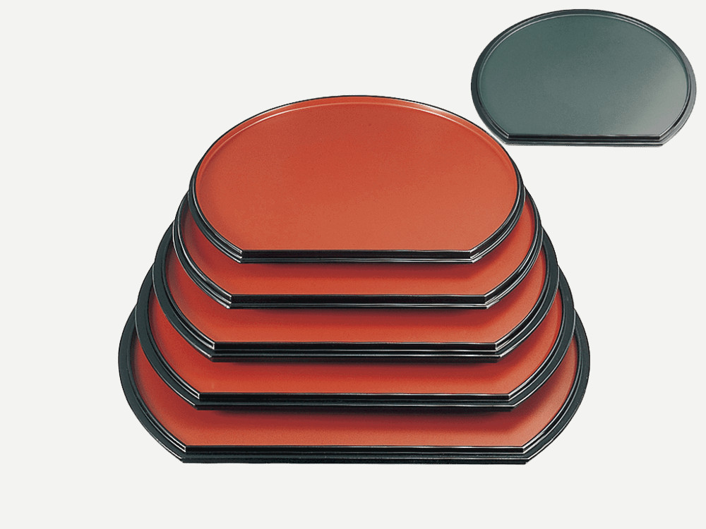 新半月両面盆 朱乾漆/ｸﾞﾘｰﾝ乾漆 尺1