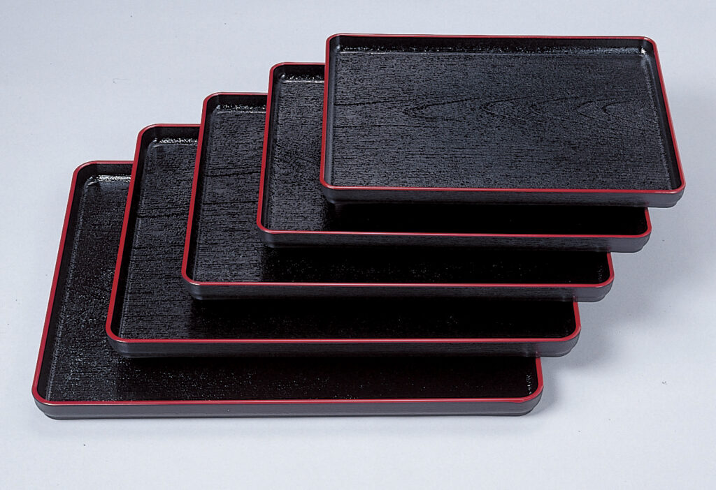 大寿木目盆 黒天朱 尺5