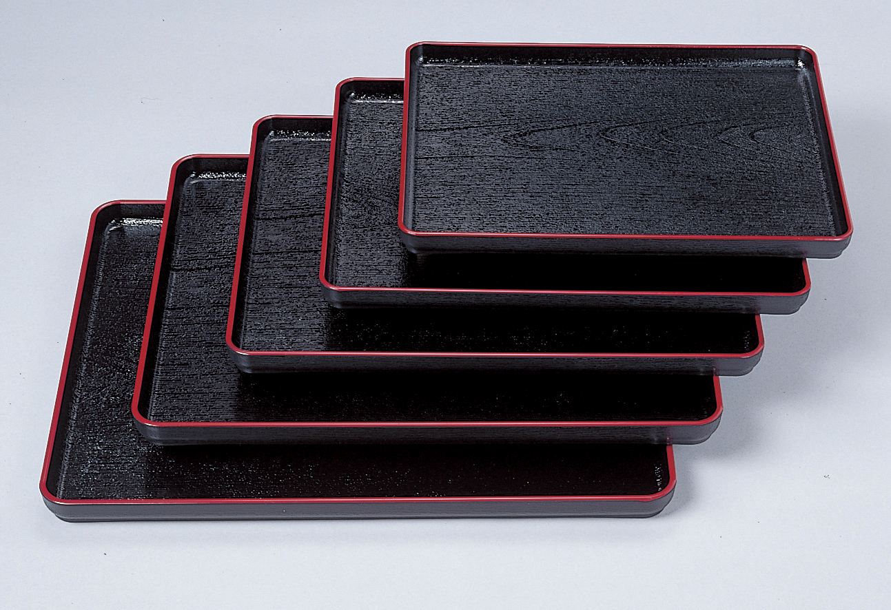 大寿木目盆 黒天朱 尺4