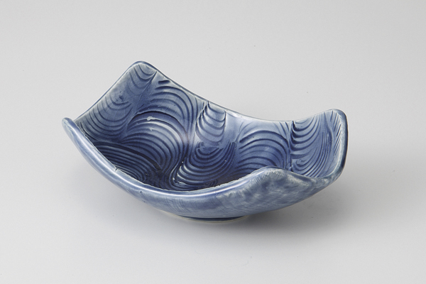 藍染釉流水紋 四方向付