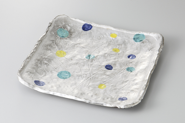 【廃番】銀彩水玉 24角皿(無鉛)