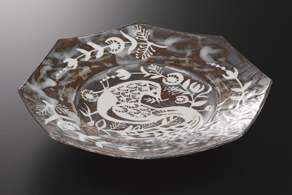 志野鳥紋 八角皿