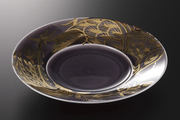 紫金彩鳥紋 28cmリムプレート