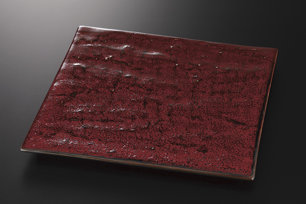 紅柚子天目 石肌正角皿(小)