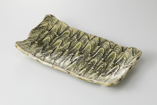 枯草釉さざ波 長角皿