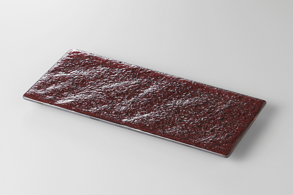 紅柚子天目 石肌長角皿