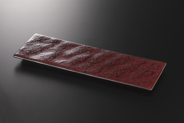 紅柚子天目 石肌長角大皿