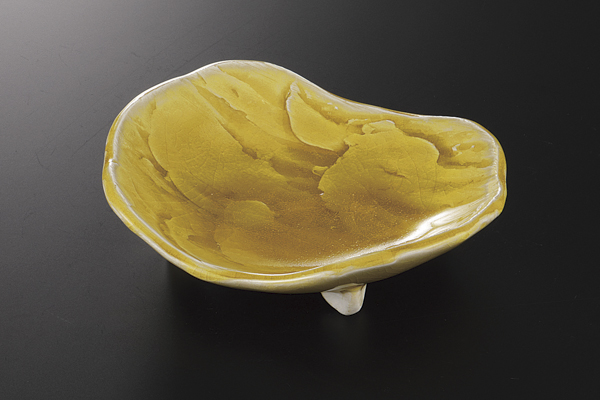 黄灰釉荒磯 楕円向付