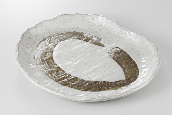 粉引茶刷毛 まゆ型皿(小)