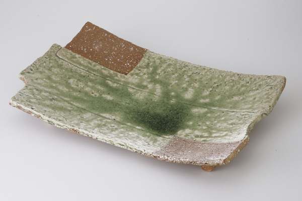 伊賀灰釉 四足長盛皿