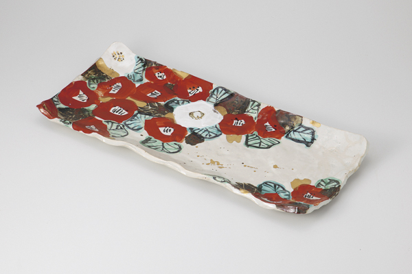 紅白椿 長盛皿(無鉛)