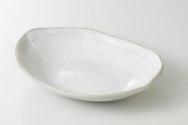 粉引線彫 楕円大鉢