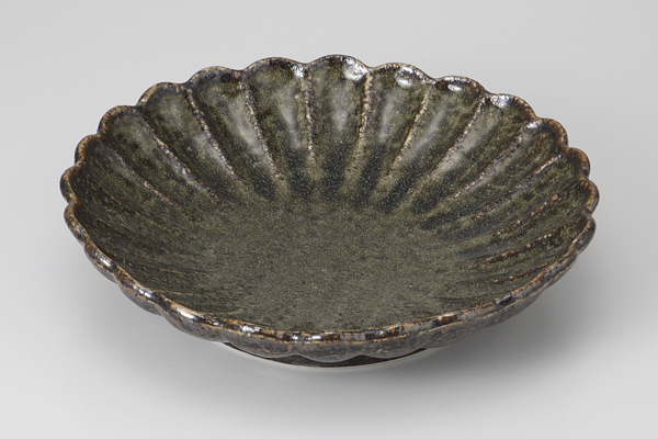 緑結晶 菊型盛鉢